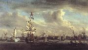 VELDE, Willem van de, the Younger The Gouden Leeuw before Amsterdam t oil painting reproduction